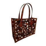 Artisan Tooled Large Brown Inlay Tote
